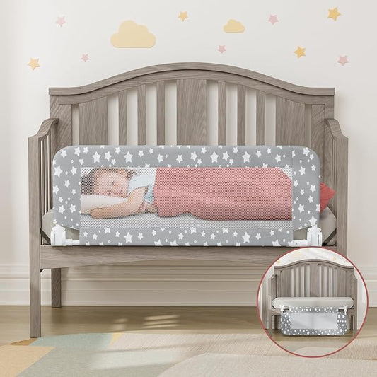NUTIKAS Crib Rail Guard for Toddlers - 35.4" Toddler Bed Rails Convertible Safety Side Protector Swing Down Mesh Breathable Bed Barriers with Reinforced Anchor Safety