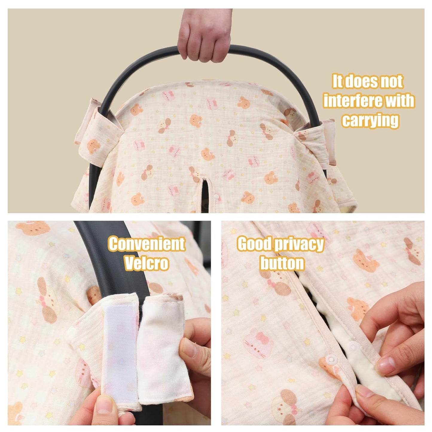 2-in-1 Baby Car Seat Cover & Canopy | Mom Nursing Cover, Easy Install Shield | Multi-Purpose for Winter Warmth & Summer Shade (Brown)