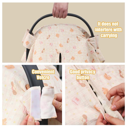 2-in-1 Baby Car Seat Cover & Canopy | Mom Nursing Cover, Easy Install Shield | Multi-Purpose for Winter Warmth & Summer Shade (Brown)