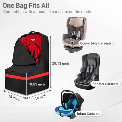 Car Seat Travel Bag - Padded, Comfortable, Durable, Roomy Gate Check Carseat Cover Backpack Fits 3-in-1，Convertible, Booster & Infant Car Seats for Airplane, Airport, Gray