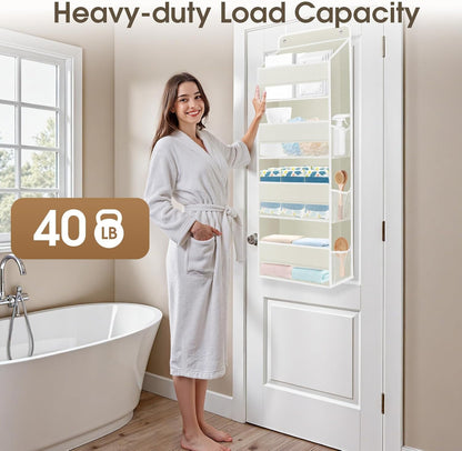 SpaceHacks 1 Pack Over The Door Organizer, Hanging Storage Organizer with Clear Window, 40lb Ultra Sturdy Large Capacity Room Organizer for Pantry Laundry Bathroom Nursery Closet Baby Essential (Grey)