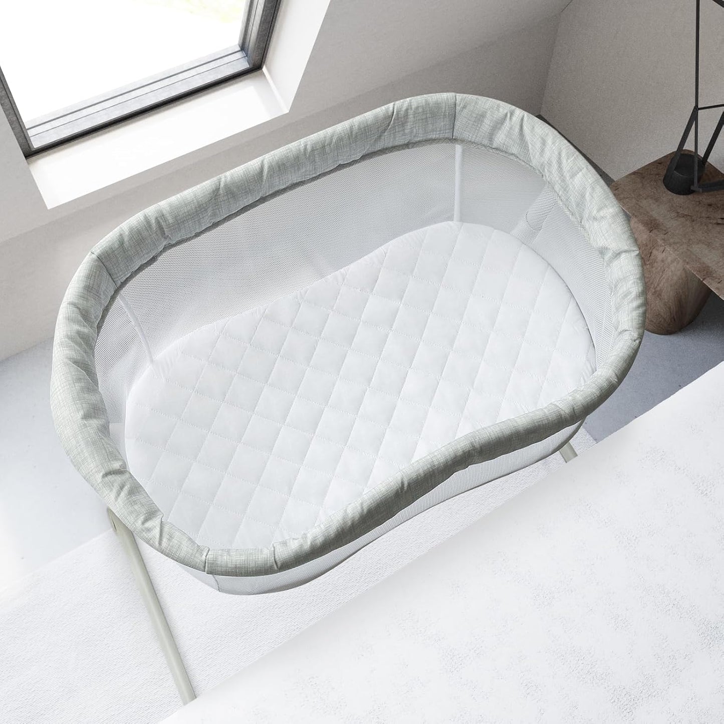 Bassinet Mattress Pad Cover Fit for Baby Delight/Mika Micky/Dream On Me Lotus/ANGELBLISS/KoolerThings (3 in 1) Bedside Sleeper, Waterproof Bassinet Mattress Protector Quilted Bassinet Sheets 2 Pack