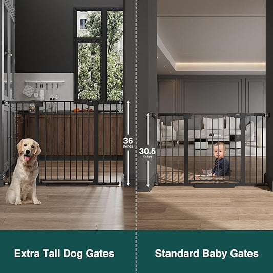 Cumbor 36" Extra Tall 29.7-51.5" Baby Gate for Stairs, Easy Walk Through Dog Gates for Doorways Extra Wide, Pressure Mounted Tall Pet Gate Indoor, Safety Auto-Close Child Gate for Kids, Black