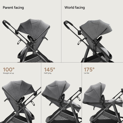 Mompush Baby Stroller, Convertible 2-in-1 with Bassinet Option, Infant Car Seat Compatible, Includes Adapter - Sturdy Full-Size Infant Stroller for Family Adventures