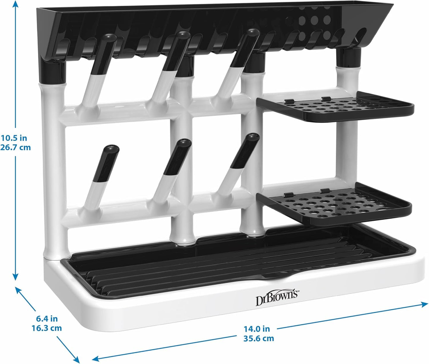Dr. Brown's Baby Bottle Drying Tower, Stand-Up Countertop Drying Rack with Organized Storage for Baby Essentials, Space Saving Vertical Rack, Gray/White