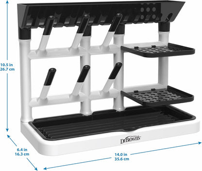 Dr. Brown's Baby Bottle Drying Tower, Stand-Up Countertop Drying Rack with Organized Storage for Baby Essentials, Space Saving Vertical Rack, Gray/White