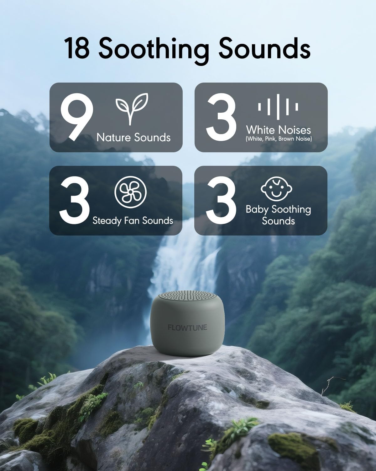 Sound Machine Flowtune White Noise Machine for Baby Adults, Mini Portable Sound Machine for Travel, 6H Timer, 18 Soothing Sleep Sounds Gift (Wood Grain)