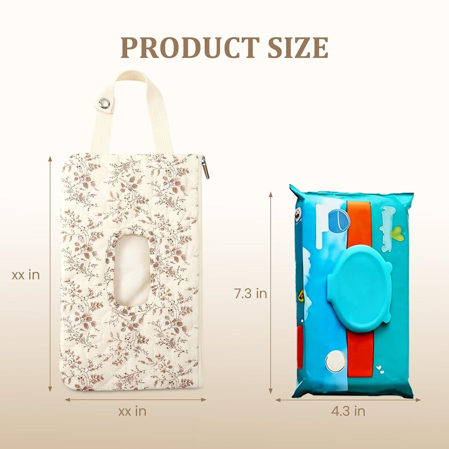 Quilted Baby Diaper and Wipes Pouch Portable Mommy Bag for Stroller Reusable Wipes Pouch with Lanyard for Casual Travel (Beige)