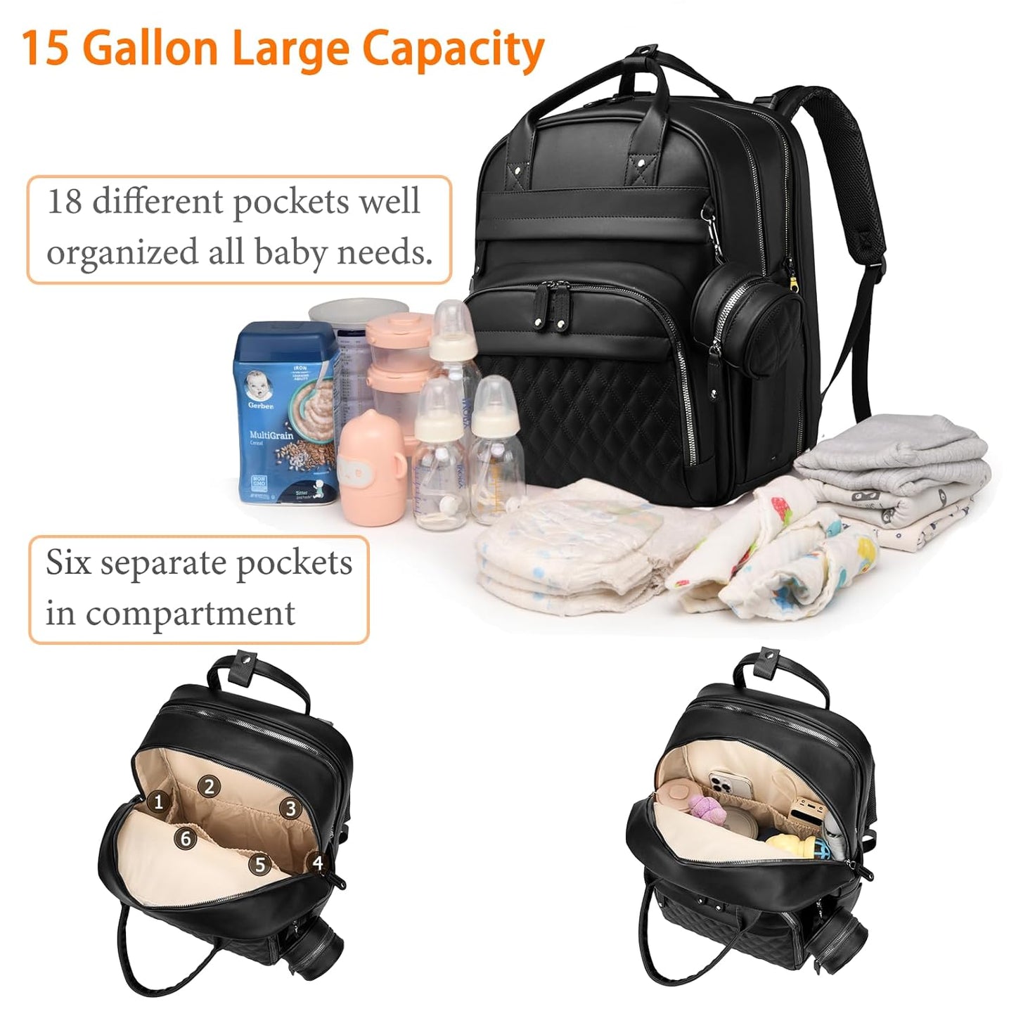 Astro alan Baby Diaper Bag with Changing Station, Waterproof Diaper Bag Backpack for Moms Dads with USB Charging Port, Baby Shower Gifts, Large Capacity diaper backpack, Grey