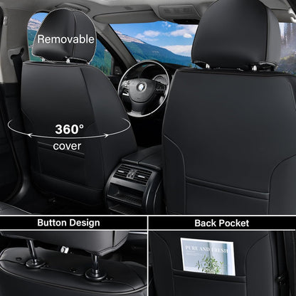 Coverado Leather Seat Covers for Car, Waterproof Car Seat Covers Full Set, 2 in 1 Conversions Car Seat Cover Protector Car Accessories Universal Fit for Most Cars SUVs and Trucks Beige