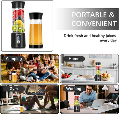 Portable Blender Cup,Electric USB Mini Juicer Blender For Shakes and Smoothies, Juice,380ml, Six Blades Great for Mixing,Black