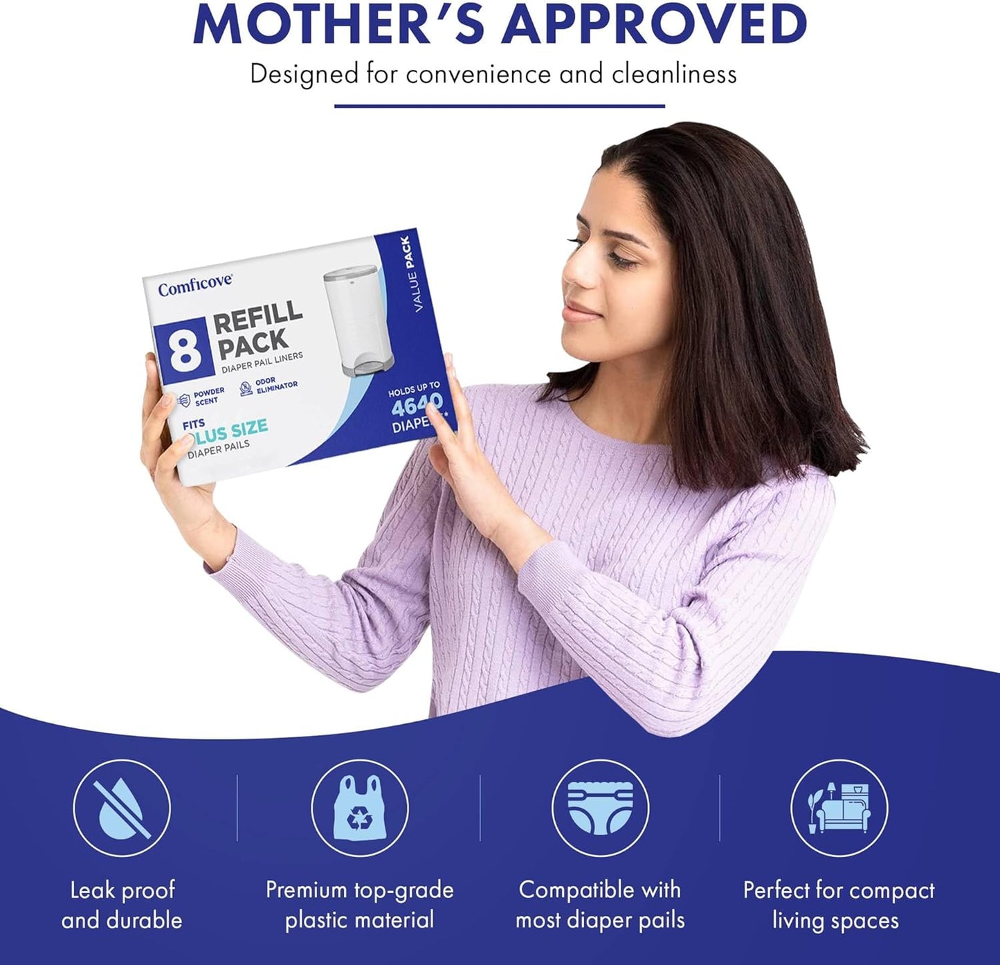 COMFICOVE Refills Compatible with DEKOR PLUS Diaper Pails | 4 Pack | Extra Thick Diaper Pail Refill Liners | Fresh Scent | Easy to Replace and Dispose of Diaper Bag | Odorless Baby Diapers Disposal