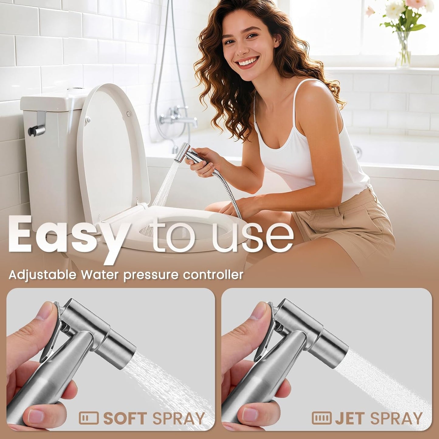 Handheld Bidet Sprayer for Toilet - Adjustable Pressure Stainless Steel Jet Sprayer for Cloth Diaper Cleaning, Feminine Wash & Baby Care, Muslim Shower Hose Kit KPGFWY (Gunmetal Gray)