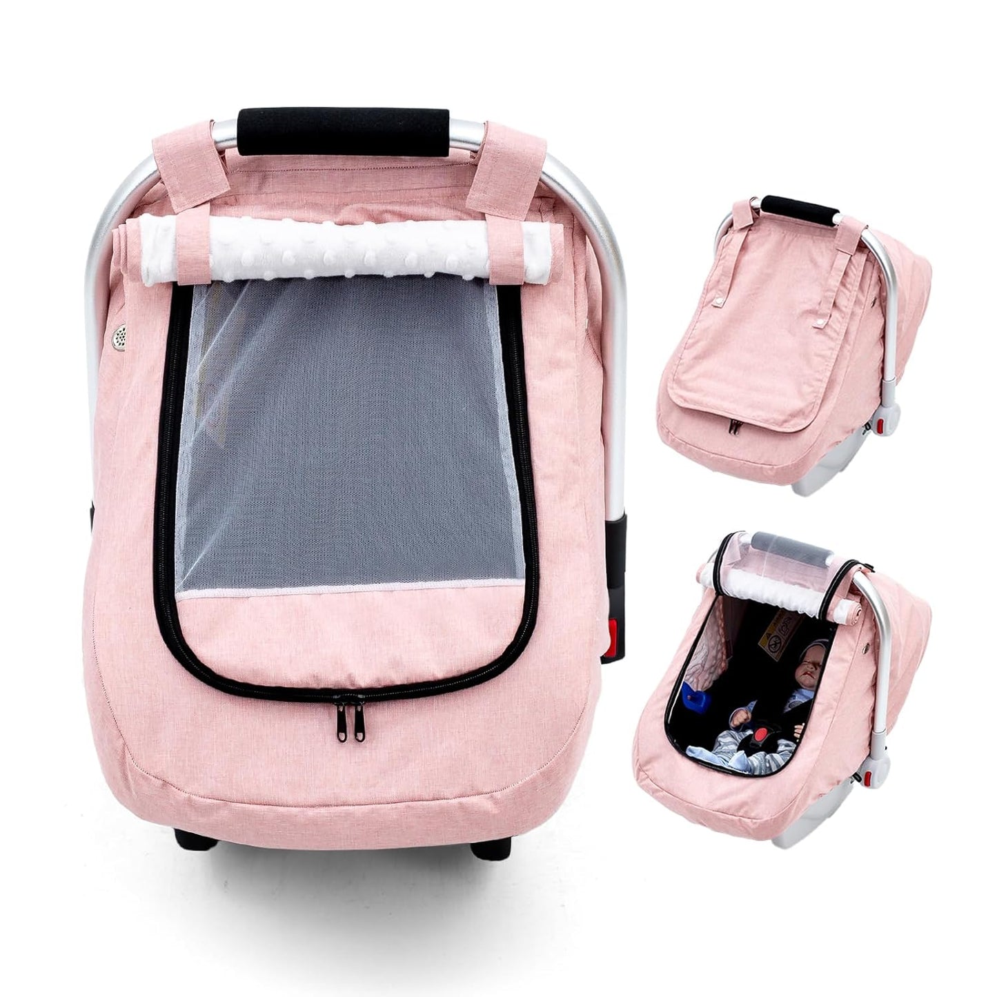 Waterproof Car Seat Cover Baby, 3D Mink Dot Infant Car Seat Cover with 2 Breathable Vents, Universal Carseat Canopy for Girls Boys, Baby Carrier Cover for All Seasons, Protect from Sunlight Rain