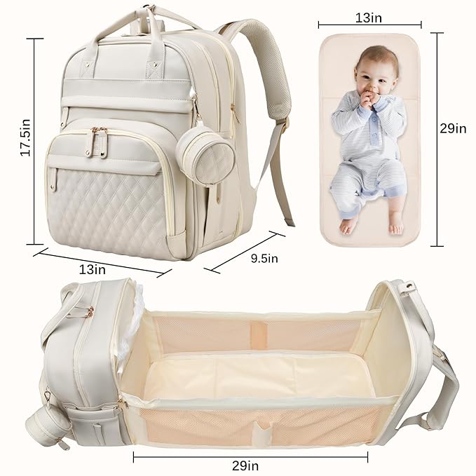 ANWTOTU Leather Baby Diaper Bags with Changing Station,Extra large Capacity Baby Diaper Bag Backpack,Waterproof Baby Essentials(White)