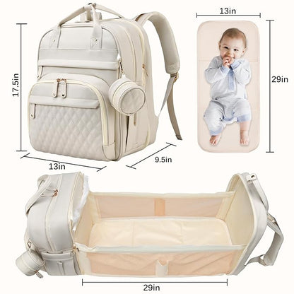 ANWTOTU Leather Baby Diaper Bags with Changing Station,Extra large Capacity Baby Diaper Bag Backpack,Waterproof Baby Essentials(White)