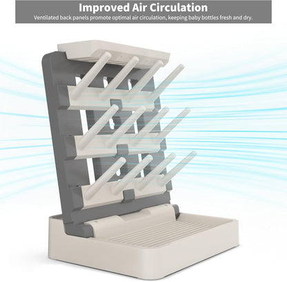 Baby Bottle Drying Rack, Vertical Standing Bottle Dryer Rack Holder-Space Saving Baby Bottle Drying Rack for Countertop-Holds Up to 12 Baby Bottles & Cup(Gray & Khaki)