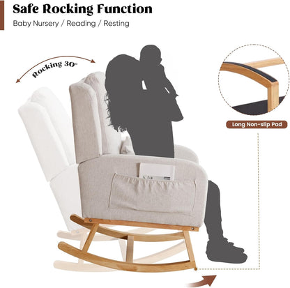 HCHAIRH Rocking Chair Nursery, Sherpa Nursing Rocking Chairs, Upholstered Nursery Glider Rocker for Mom Nursery Morden Accent Rocking Chair Pillow for Living Room,Bedroom,Teddy Light Grey