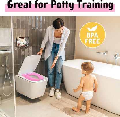 Portable Potty Seat for Toddler Travel - Foldable Non-Slip Potty Training Toilet Seat Cover for Boys Girls, Baby Kids with Drawstring Bag (Green Frog)
