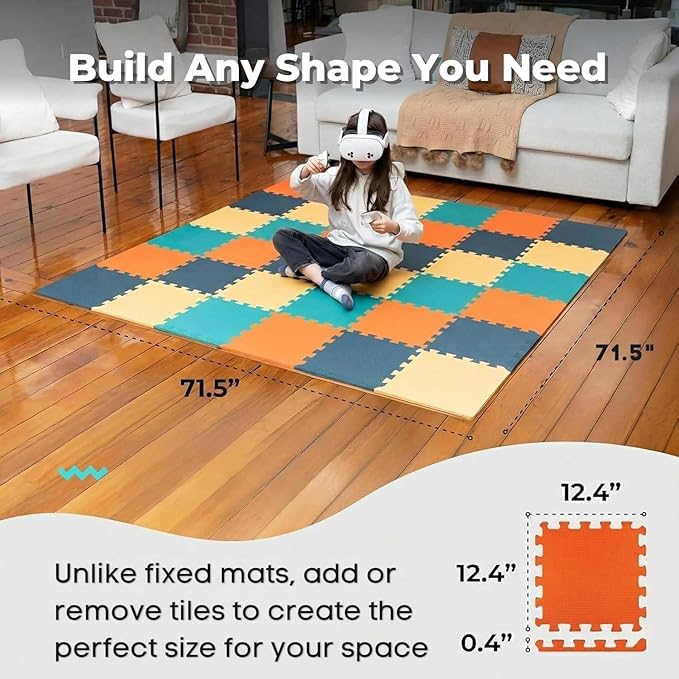 MioTetto Baby Play Mat, Soft Foam Floor Tiles for Kids. Adjustable Interlocking Foam Tiles, Fits with 74x74 Playpen Baby mat for Crawling & Development, Safe & Non-Toxic Playmat for Babies 6-12 Months