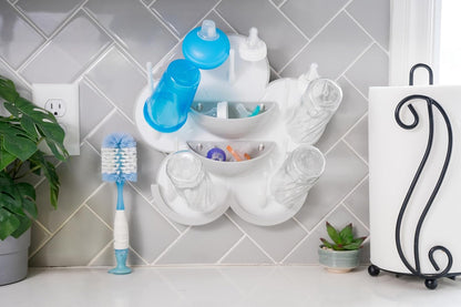 The Bottle Blossom- Wall Mounted Baby Bottle Drying Rack for Bottles, Cups, Sippy Cups, Vertical Wall Hanging, Space Saving, Large Capacity Baby Essential, 2 Adhesive Hooks Included (Light Blue)