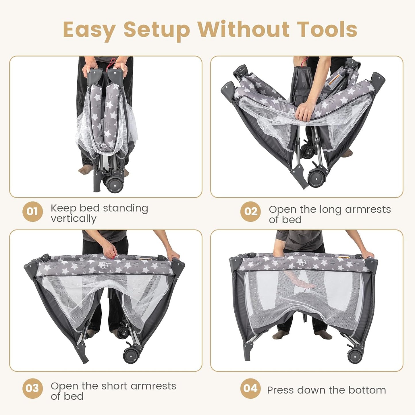 Costzon 3 in 1 Pack and Play with Bassinet, Portable Baby Playard with Changing Table, Music Box, Whirling Toys, Wheels/Brake, Basket, Foldable Infant Bassinet Crib for Baby Toddlers Indoor Outdoor