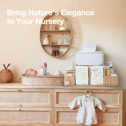 Diaper Caddy Organizer, Hand Rattan Nursery Storage Basket for Baby Essentials, Baby Changing Table Organizer Perfect Nursery Assistant (Natural Light Woven - Style 1, M)