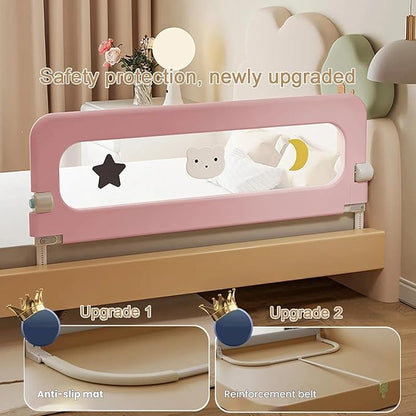Bed Rail for Toddlers, 71" Foldable Baby Bed Rail Guard with Drilled-Free Installation, Adjustable Height, Suitable for Twin, Full, Queen & King Size (Gray Patchwork, 71inch)