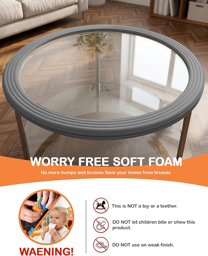 Corner Protector Baby, 16.5FT 0.32''Th W-Shape Edge Protector for Baby Proofing 3.2'' Wide Foam Fireplace Cushion Pre-Taped Safety Guard Bumper Pad for Furniture Wall Stair Door (Grey)