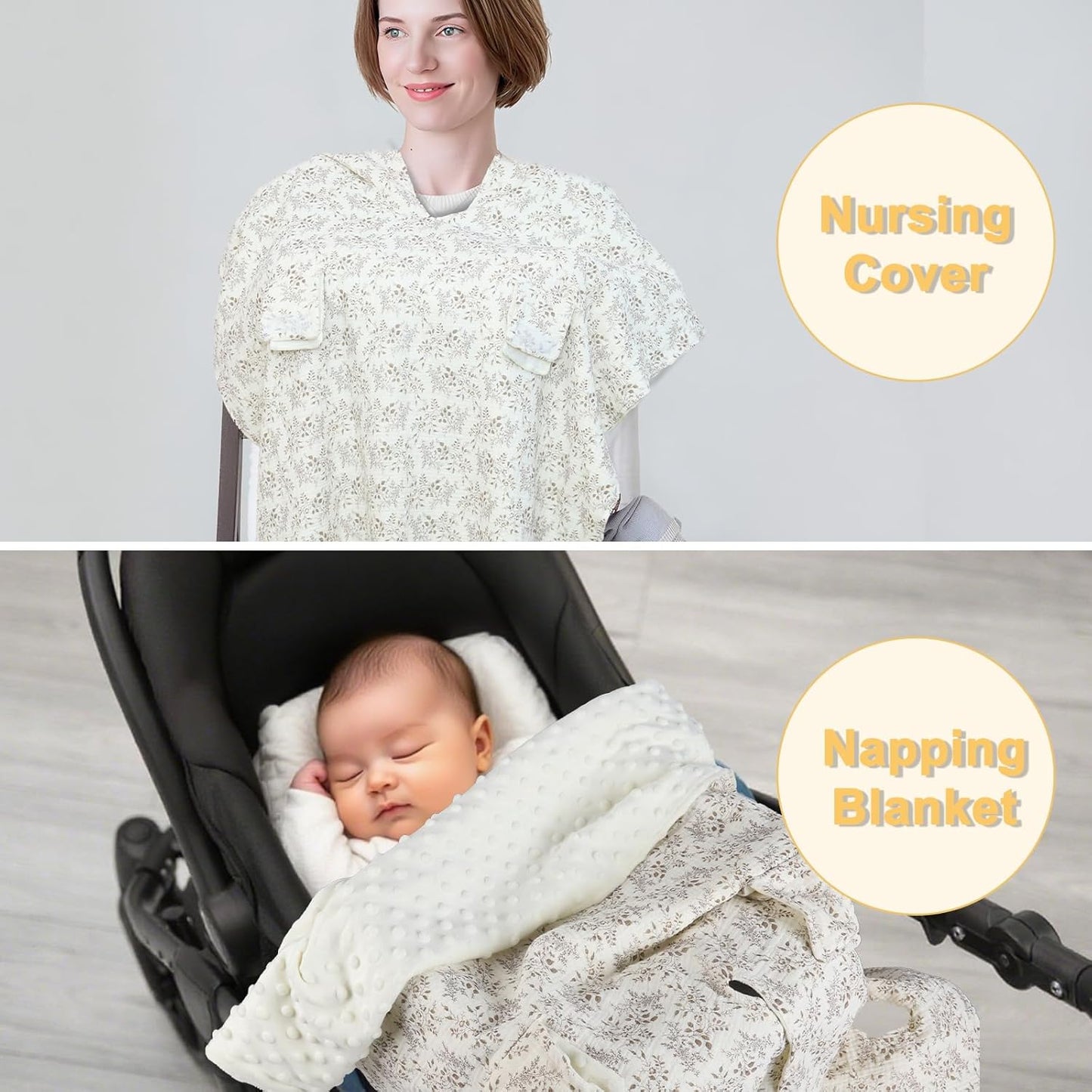 2-in-1 Baby Car Seat Cover & Canopy | Mom Nursing Cover, Easy Install Shield | Multi-Purpose for Winter Warmth & Summer Shade (Brown)