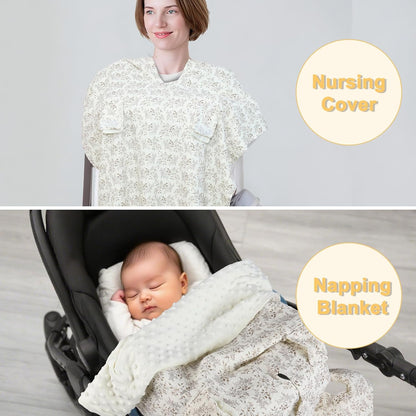 2-in-1 Baby Car Seat Cover & Canopy | Mom Nursing Cover, Easy Install Shield | Multi-Purpose for Winter Warmth & Summer Shade (Brown)