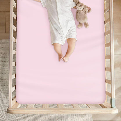 Pack and Play Sheets Fitted 4 Pack, Breathable Baby Playard Mattress Sheet Compatible with Graco Pack n Play, Mini Crib Sheets Fitted for Girls, Pink & Purple Playpen Mattress Sheets