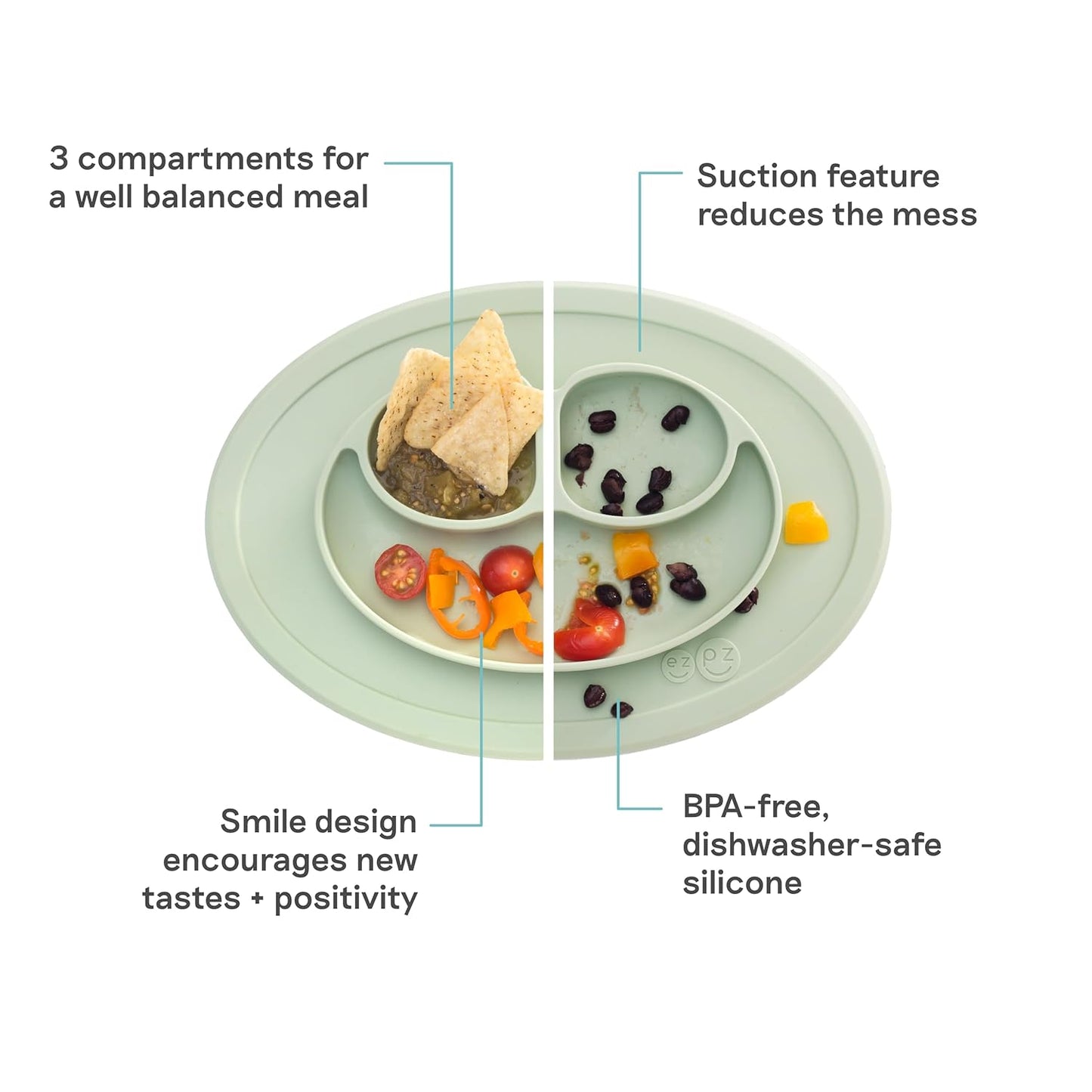ezpz Mini Mat (Blush) - 6 -12 Months+ - 100% Silicone Suction Placemat + Divided Plate with Three Compartments - Supports Baby-Led Weaning - Designed for Highchair, Table, and Travel