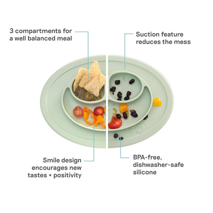 ezpz Mini Mat (Blush) - 6 -12 Months+ - 100% Silicone Suction Placemat + Divided Plate with Three Compartments - Supports Baby-Led Weaning - Designed for Highchair, Table, and Travel