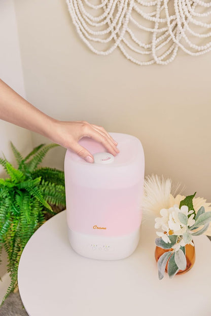 Crane Top Fill Mini Humidifier for Bedroom and Nursery 3-In-1 Essential Oil Diffuser Sleep Light 0.5 Gallon Baby Humidifier