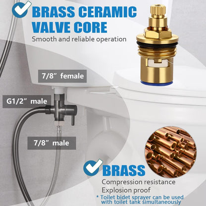 SonTiy Handheld Bidet Sprayer for Toilet, All Metal Cloth Diaper Toilet Sprayer Bidet Attachment with Backflow Preventer, Adjustable Water Jet Spray, 7.2" Brass Hand Held Bidet Wand, Chrome