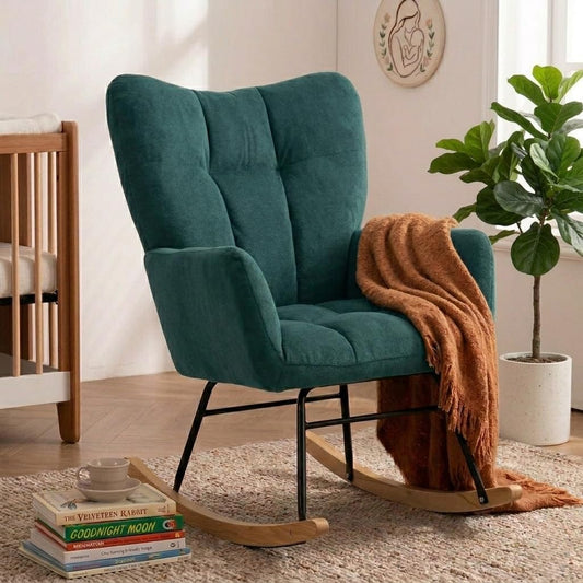 Nursery Rocking Chair, Rocking Chairs for Nursery, Baby Rocker Chair, Glider Rocker, Anti-Tip Safety Design, 440 Lb Weight Capacity, Cotton Fabric Cover, White