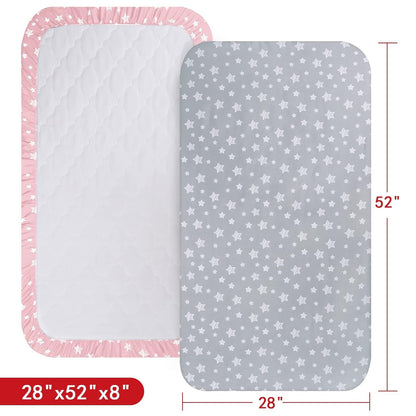 Pack and Play Sheets, 2 Pack Mini Crib Sheets, Stretchy Playard Fitted Sheet, Compatible with Graco Pack n Play, Soft and Breathable Material, Planet & Flower
