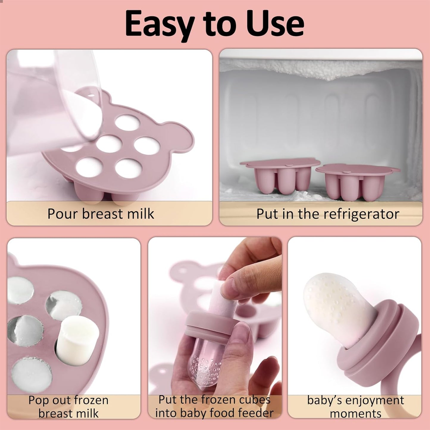 Silicone Baby Fruit Food Feeder & Mini Freezer Nibble Tray, Breastmilk Popsicle Molds for Baby Teething Relief, BPA Free Silicone Teething Toys Feeder for Safe Infant Self Feeding, Extra Food Pouches