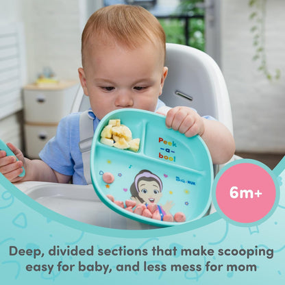 NUK Silicone Baby Tableware Bundle, Includes 1 Plate, 1 Bowl, 1 Cup, & 1 Spoon, Durable Suction Feature Helps Reduce Spills, Microwave-Safe, BPA-Free