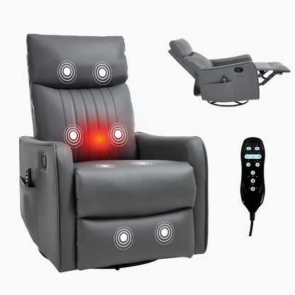 Swivel Rocker Recliner Chair for Adults, Nursery Rocking Chair with Heat and Massage, Glider Reclining Chair for Small Space Living Room Bedroom, Faux Leather Black