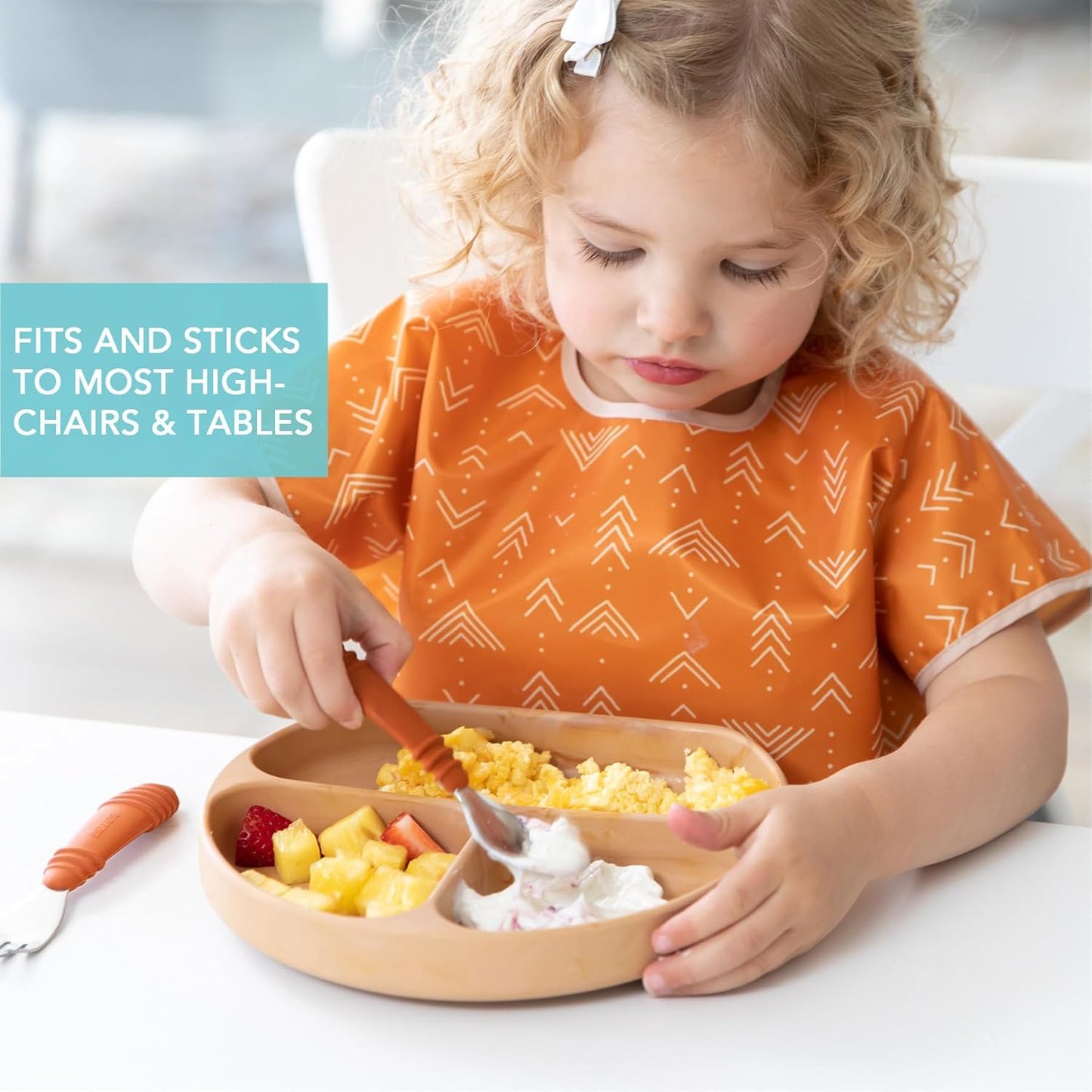Bumkins Toddler and Baby Suction Plate, Divided Grip Dish for Babies and Kids, Baby Led Weaning, Feeding Supplies, Sticks to Tables and Highchairs, Platinum Silicone, for Chidren 6 Months, Gray