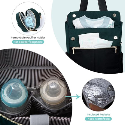 LOVEVOOK Diaper Bag Backpack,Diaper Tote Bag with Insulated Pockets,Baby Bag for Girl Boy with Changing Pad,Large Baby Diaper Bag with Pacifier Case,Anti-Theft Travel Backpack for Women,Black-Green