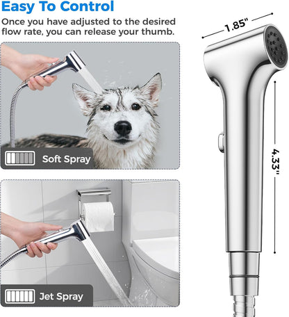 Handheld Bidet Sprayer for Toilet, Hurran New Premium Muslim Shower Toiletbidet Cloth Diaper Sprayer Set, Precise Adjustable Water Pressure Control with Bidet Hose for Feminine Wash, Chrome