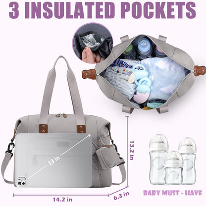 Tuwubi Diaper Bag Tote,Baby Diaper Bag with Pacifier Case Large Travel Diaper Tote Caddy for Mom and Dad Multifunction Large Baby Bag - M-Pink