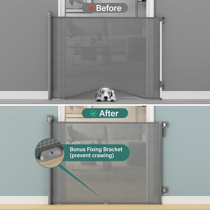 Babepai Retractable Baby Gates No Drilling | 54" Wide x 34" Tall Dog Gates for Stairs | Indoor/Outdoor Use | Child Gates for Doorways, Deck, Porch, Hallways, Patio - Gray