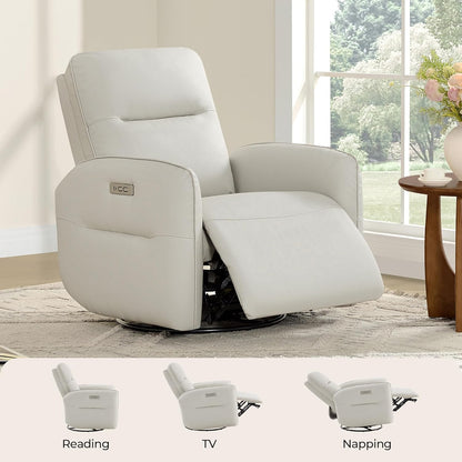 CHITA Power Recliner Chair, Faux Leather Swivel Glider for Adults, Electric Nursery Rocking Chair with USB & Type-C Charging for Living Room, Bedroom, Chocolate Brown