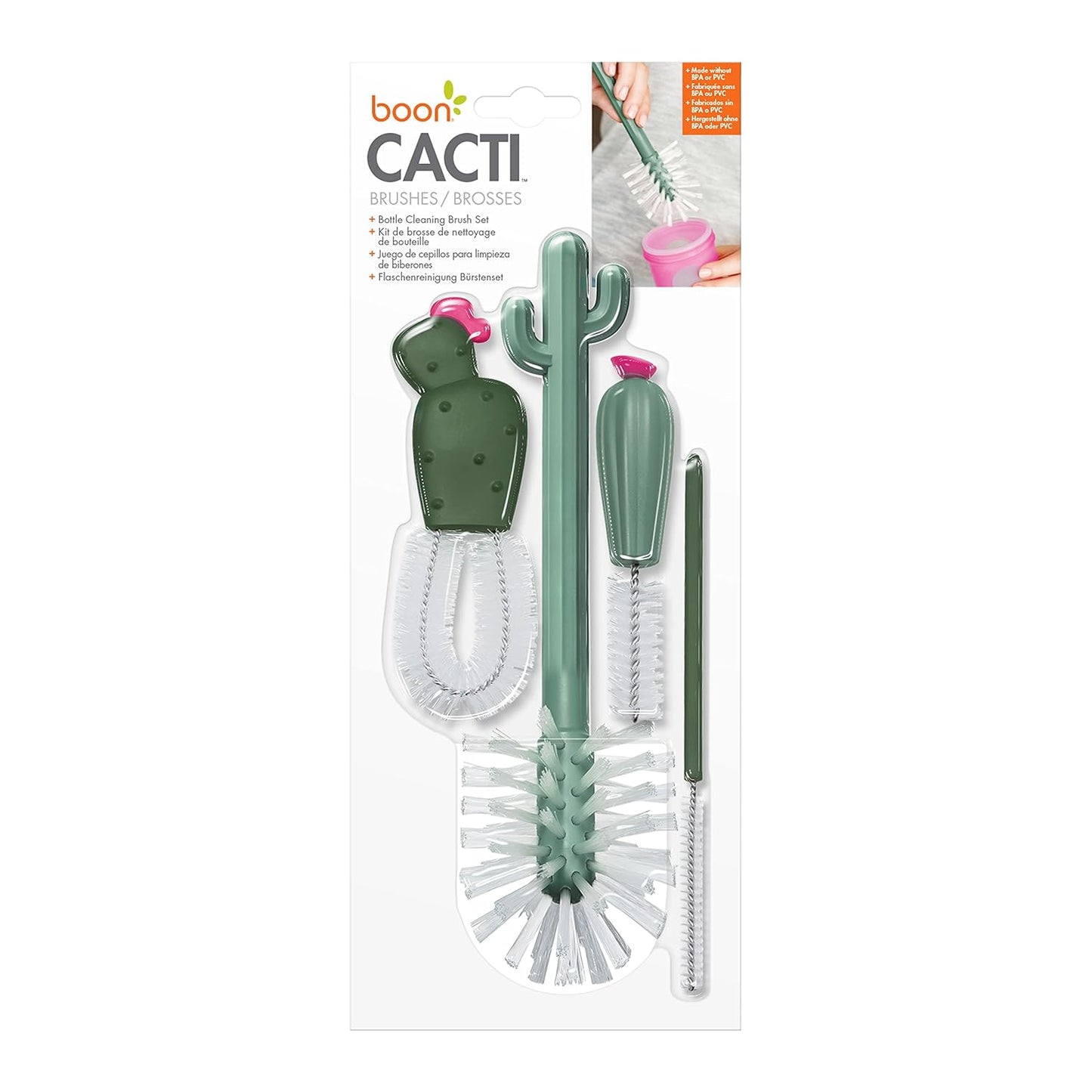 Boon Cacti Bottle Cleaning Brush Set, Terracotta , 4 Piece Set