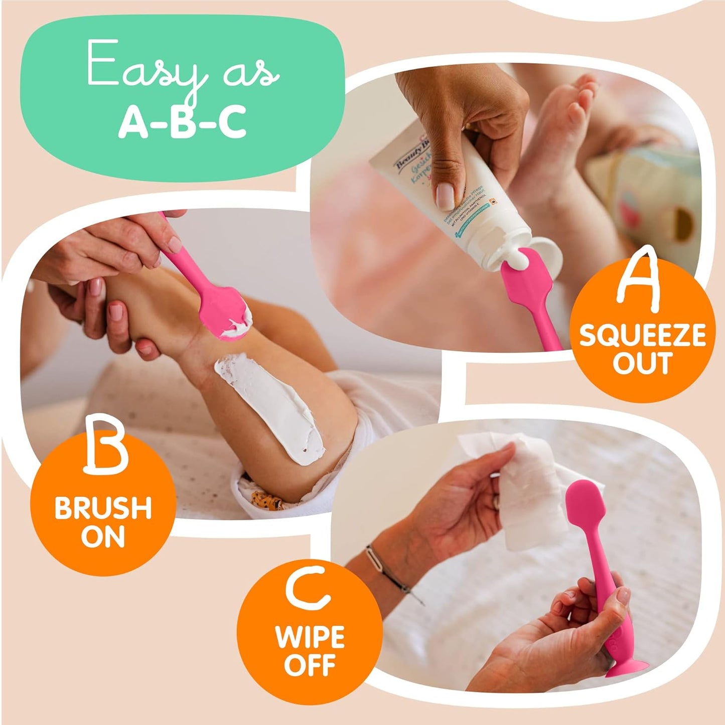 Baby Bum Brush - BPA-Free Diaper Cream Spatula with Suction Cup Base, Soft & Flexible Silicone, Wipe-Clean, Mom-Invented Diaper Bag Essentials