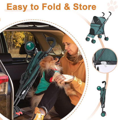 Wedyvko Travel Portable Dog Stroller, Pet Stroller for Small Puppy Dogs & Cats, Up to 33 lbs, Black